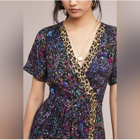 Anthropologie Dresses & Skirts - Anthropologie Maeve Floral Leopard Dress Faux Wrap Morgan Midi Sz 0